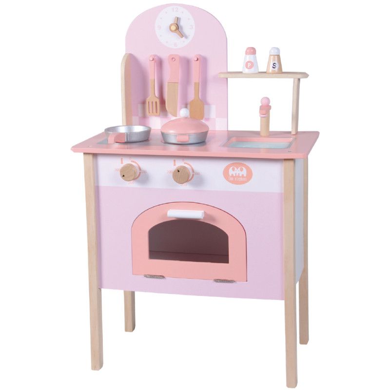 Drewniana kuchnia dla dzieci 4iQ Group KidsCookSpace różowo-biała 1szt.
