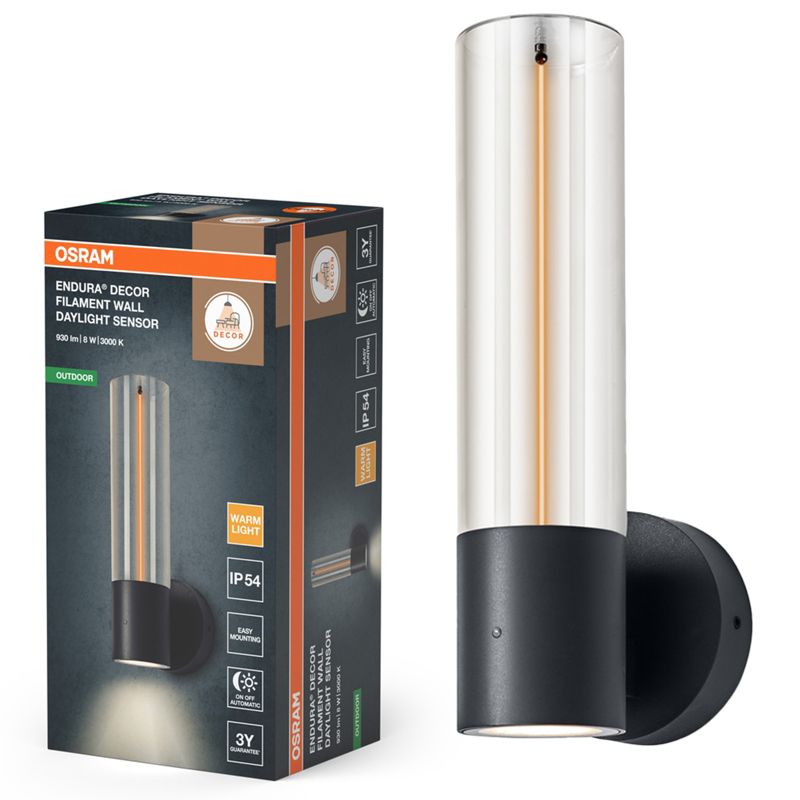 Kinkiet Ogrodowy Endura Osram Lampa Elewacyjna LED z Czujnikiem Zmierzchu 8W 600lm 3000K Szary IP54 1 szt.