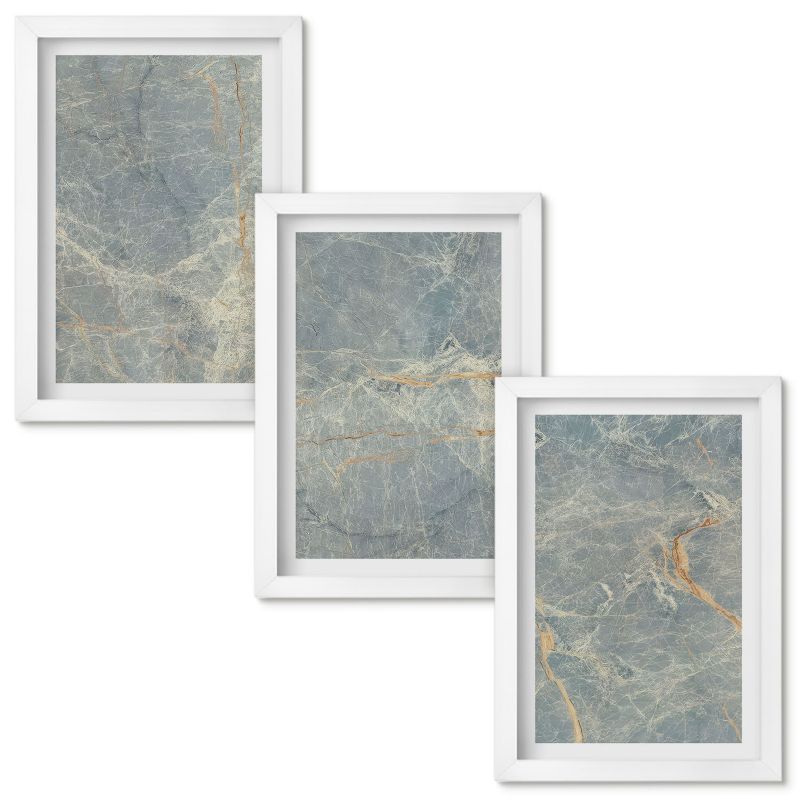 Zestaw obrazów Wallfluent Zielony marmur ozdobny kamień Biała rama 20x30cm 3 szt.
