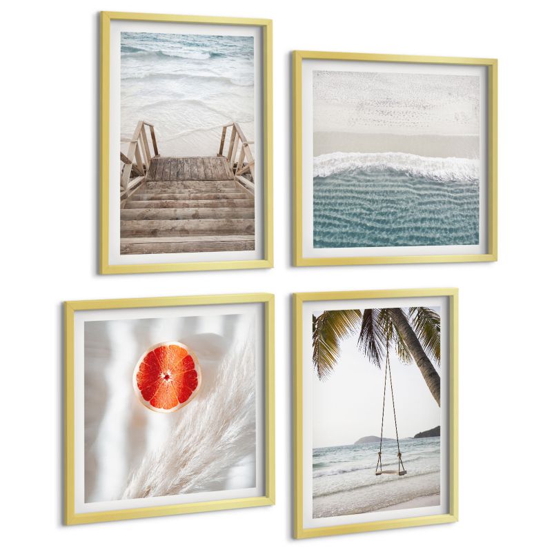 Czteroczęściowy Zestaw Obrazów ArtPrintCave (2x50x50+2x40x60cm) Złota rama Plaża drewniane schody klimat 1 kpl.