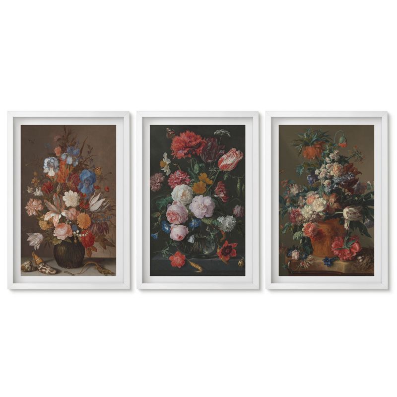 Tryptyk w białej ramie Tulup 40x60 cm Kwiaty w wazonach kompozycje Obrazy do kuchni w ramie 1 kpl