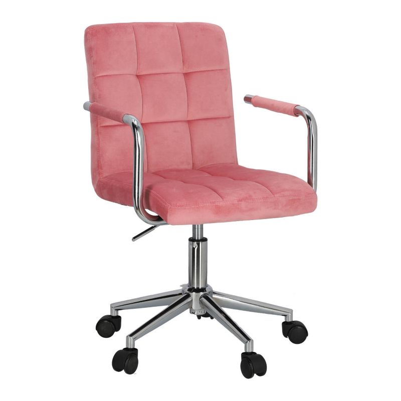 Fotel biurowy ergonomiczny Cosmo Arm INTESI różowy velvet z podłokietnikami do nauki i pracy 1 szt.
