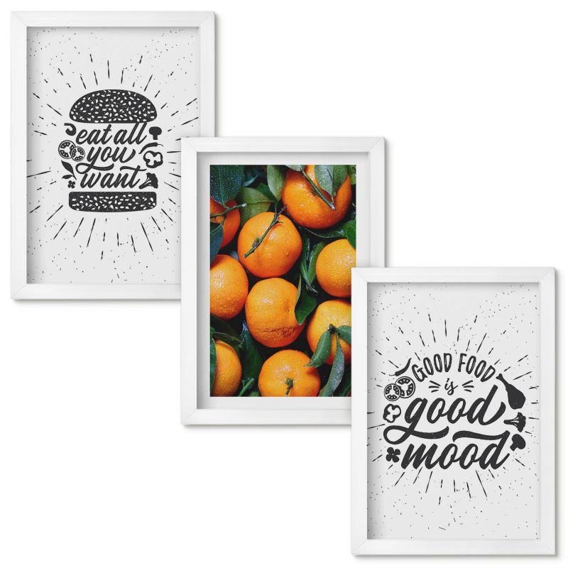 Set Obrazów w Ramie Wallfluent Kuchnia soczyste pomarańcze Biała rama 20x30cm 3 szt.
