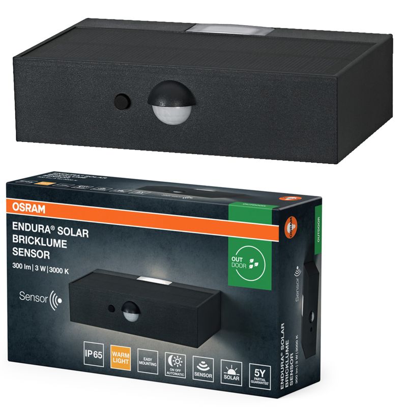 Kinkiet Solarny Endura Osram Lampa LED z Czujnikiem Ruchu i Zmierzchu 3W 300lm 3000K Szary IP65 1 szt.