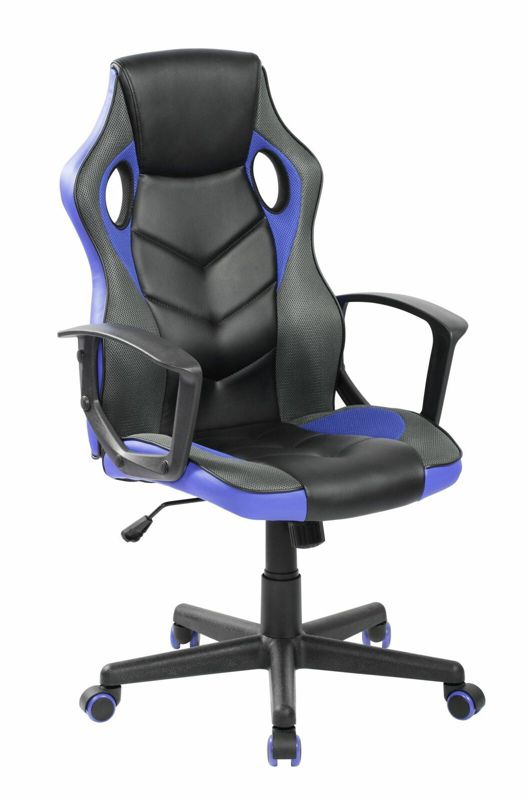 Fotel gamingowy Kassel INTESI fotel biurowy ergonomiczny obrotowy czarno-niebieski z podłokietnikami do biurka 1 szt.