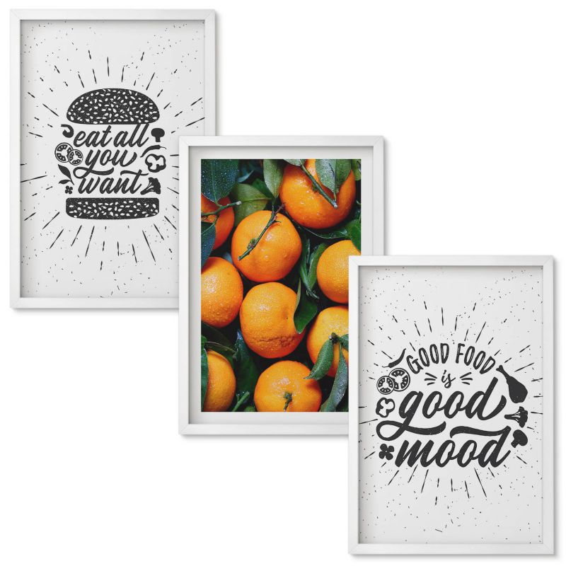 Set Obrazów w Ramie Wallfluent Kuchnia soczyste pomarańcze Biała rama 40x60 cm 3 szt.