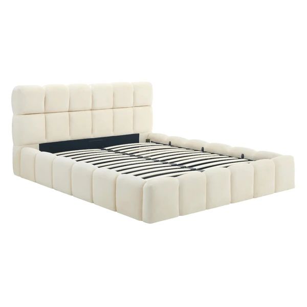 Łóżko Mebel Elite MURCJA 160x200 Tapicerowane Dwuosobowe Do Sypialni Welurowe Krem 1 szt