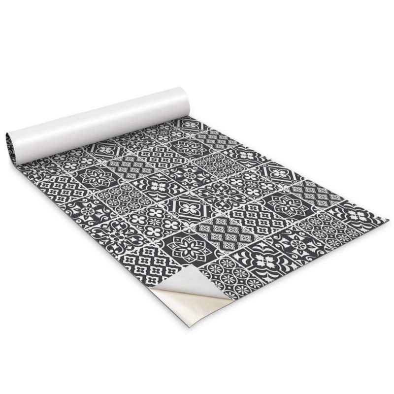 Folia Dekoracyjna Na Meble Wallfluent 100x50 cm Czarno białe kafelki portugalskie Odporna Folia Samoprzylepna Mat 1 rol.