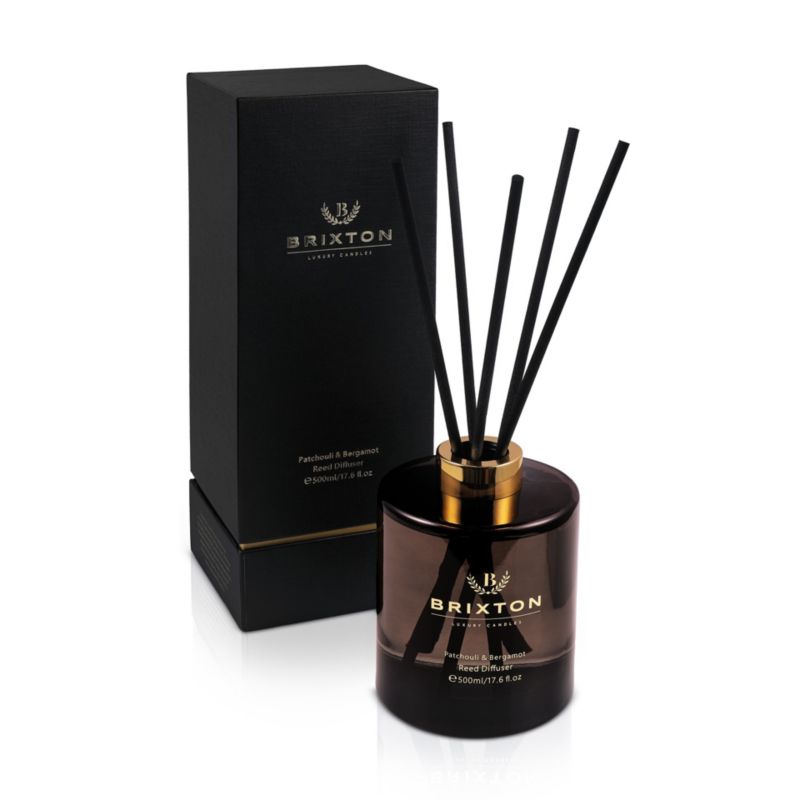 Dyfuzor zapachowy w szkle z patyczkami BRIXTON 500ml Patchouli & Bergamot 1szt.