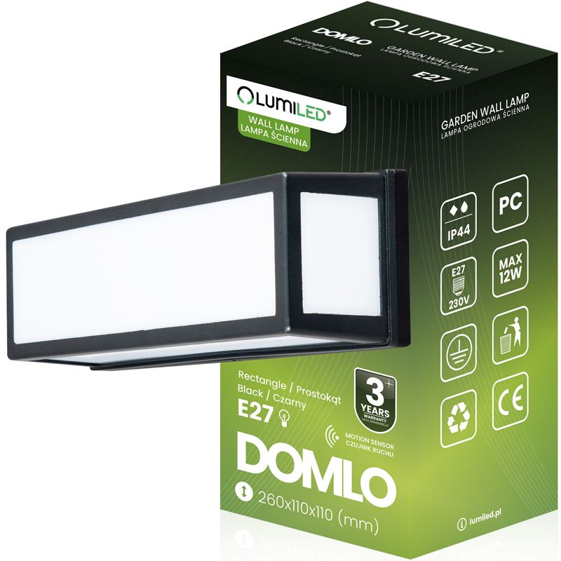 Lampa Ogrodowa Lumiled Kinkiet Elewacyjny E27 Prostokątny z Czujnikiem Ruchu 1 szt.