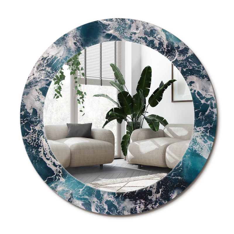 Stylowe okrągłe lustro ścienne z nadrukiem Wallfluent fi90 cm Burzliwe morze 1 szt.