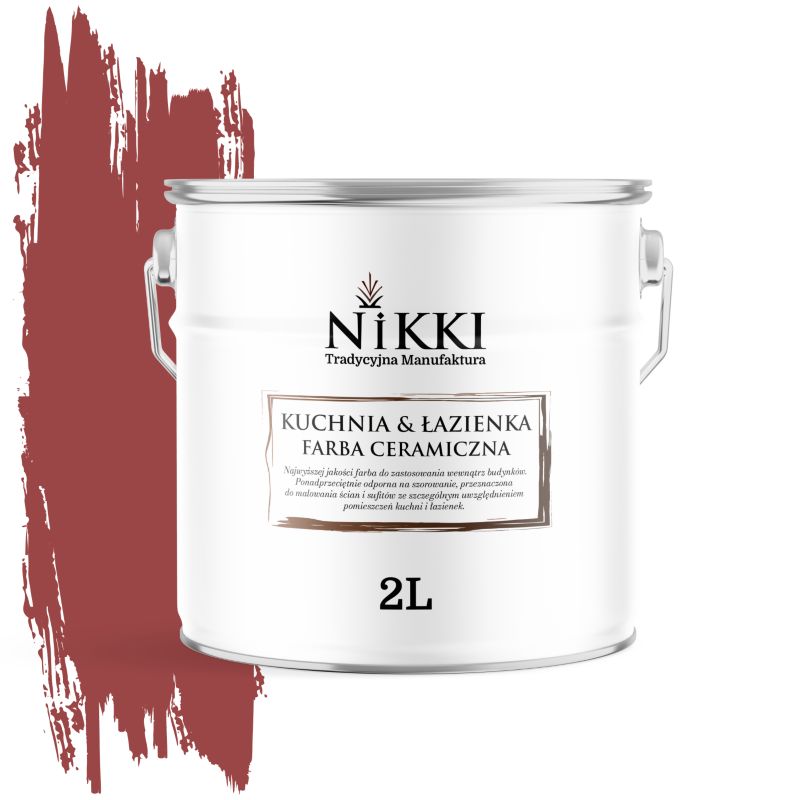 Farba Ceramiczna do Kuchni i Łazienki Zmywalna NIKKI Czerwony ciemny H3412 Głęboki Mat 2L
