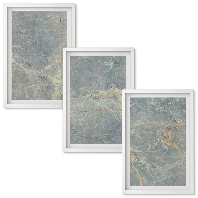 Zestaw obrazów Wallfluent Zielony marmur ozdobny kamień Biała rama 40x60 cm 3 szt.