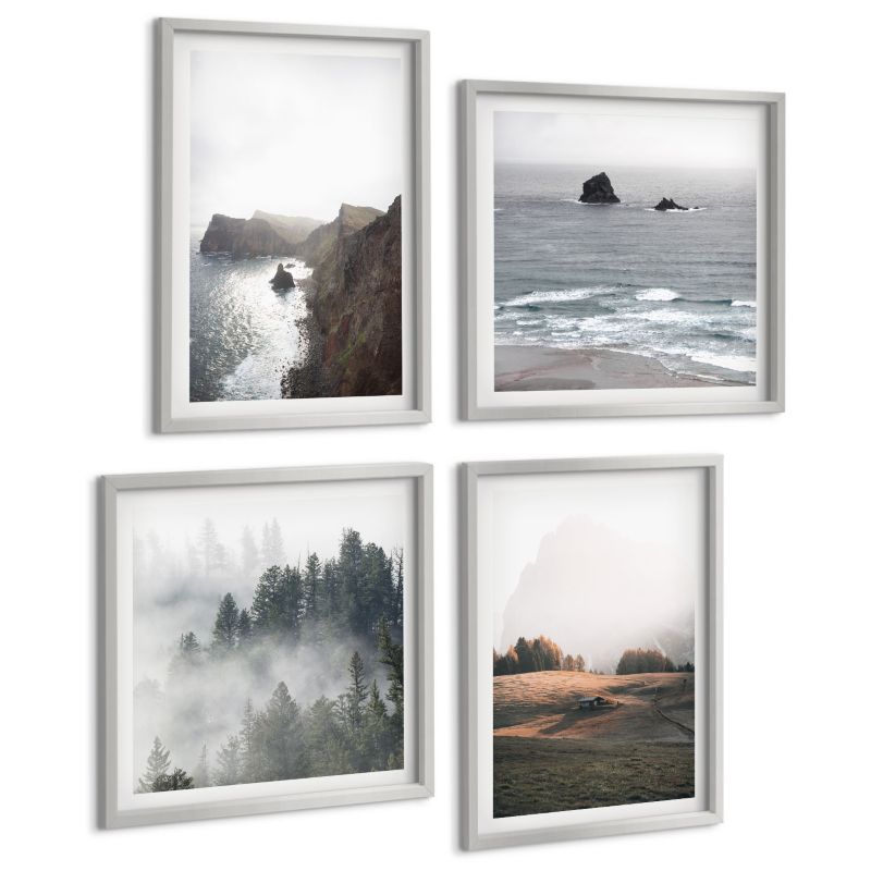 Komplet 4 Obrazów ArtPrintCave (2x50x50+2x40x60cm) Srebrna rama Krajobrazy gór i morza 1 kpl.