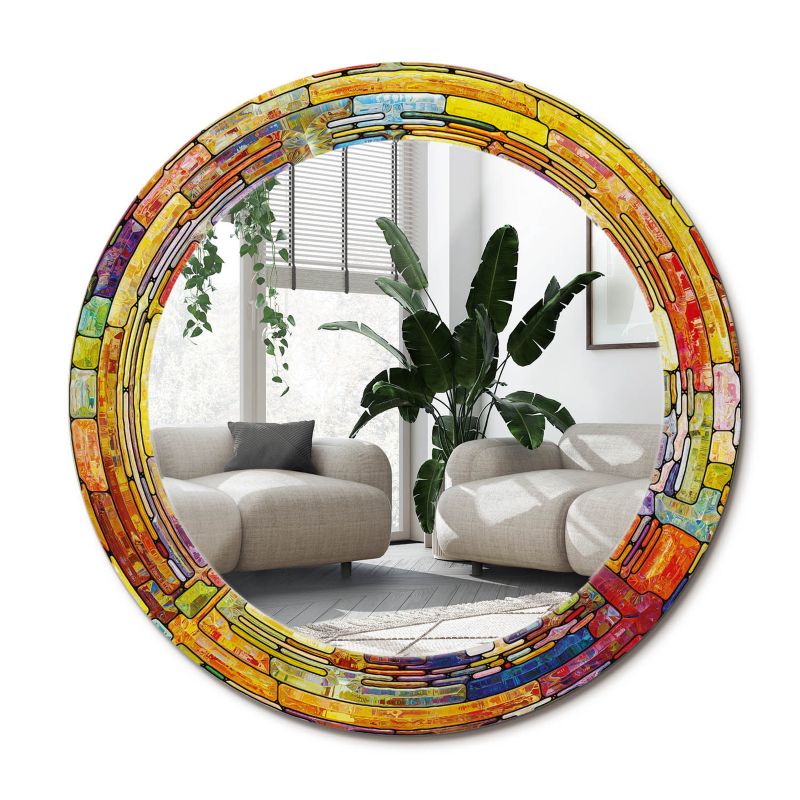 Stylowe okrągłe lustro ścienne z nadrukiem Wallfluent fi50 cm Kolorowy witraż 1 szt.