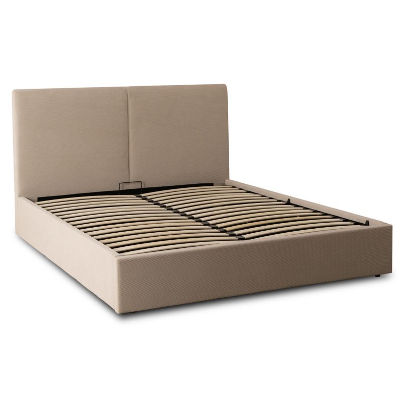 Łóżko Mebel Elite 140x200 Tapicerowane Dwuosobowe Do Sypialni Sztruks Beżowe MARSYLIA 1 szt.