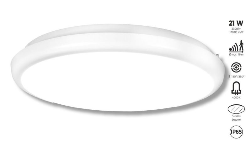 Plafoniera Sunlight Led 21W okrągła 300mm 2328lm IP65 4000K czujnik ruchu i zmierzchu 230V 1 szt.