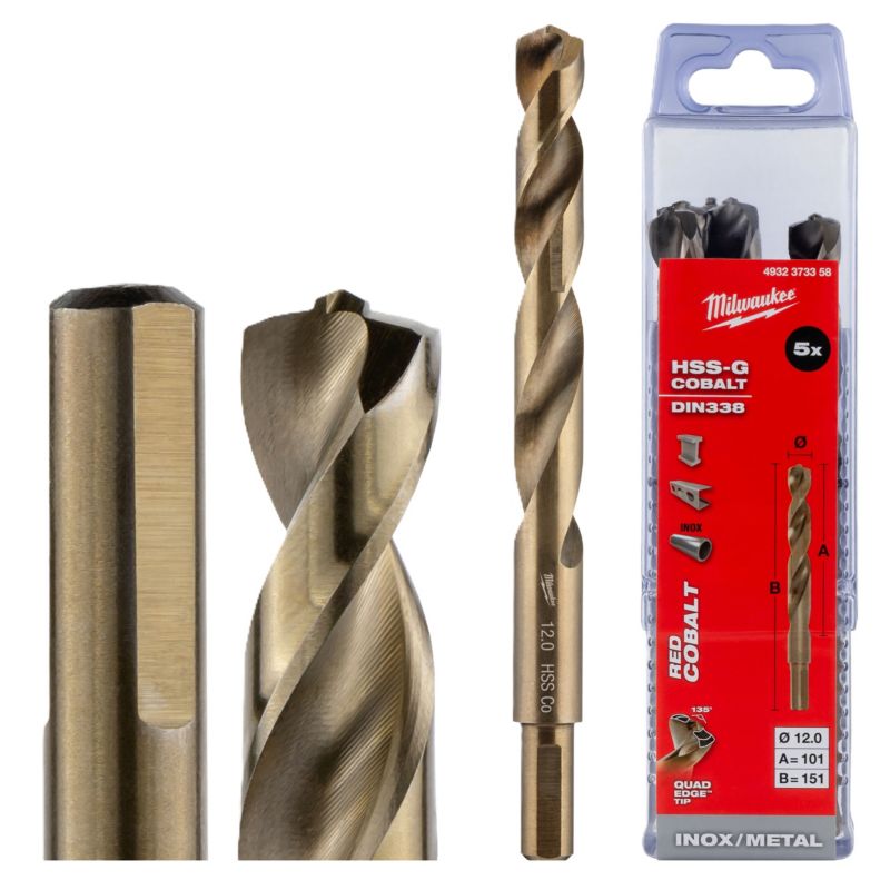 Wiertła do metalu Milwaukee HSS-G Cobalt średnica 12 mm długość 151 mm 5szt