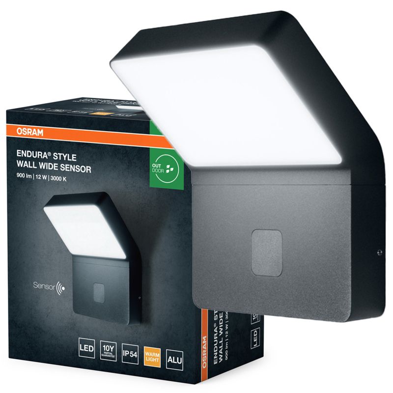Kinkiet Ogrodowy Osram Lampa Elewacyjna Zewnętrzna LED z Czujnikiem Ruchu i Zmierzchu 11.5 W 750 lm 3000 K Szary IP44 1 szt.
