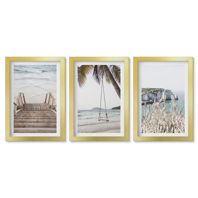 Komplet obrazów złota rama Tulup 20x30 cm Plaża drewniane schody huśtawka Stylowa galeria nad biurko 1 kpl