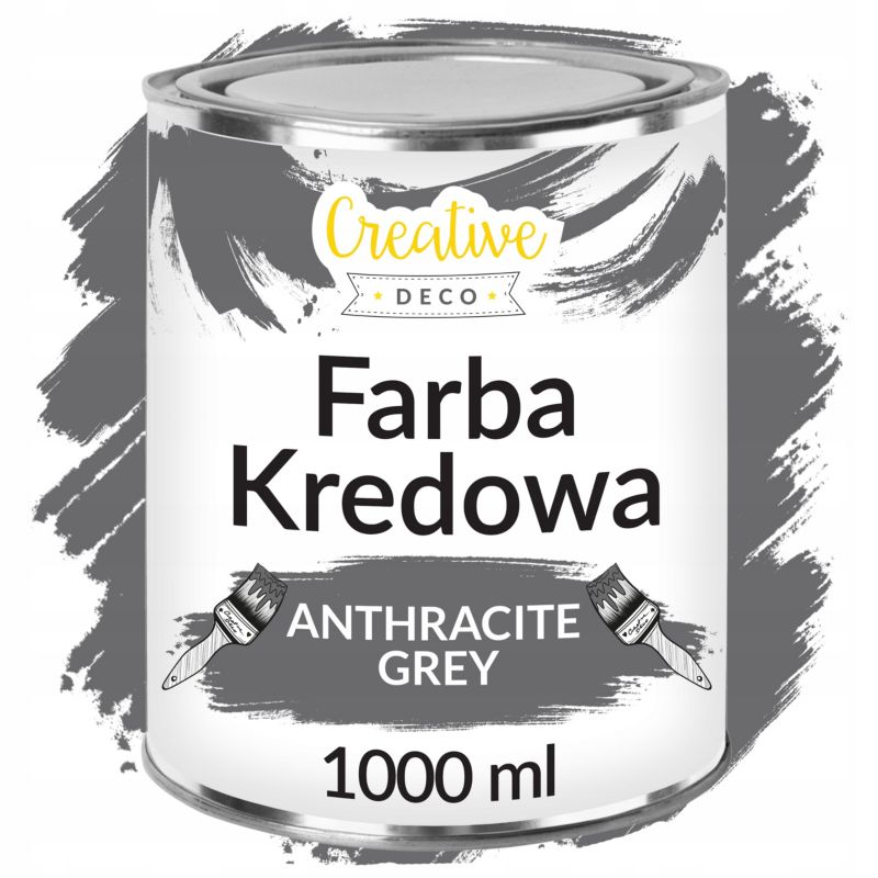 Farba Kredowa Creative Deco Szara Antracytowa 1000ml Matowa i Zmywalna do Renowacji Mebli, Dekoracji i Decoupage Efekt Wytarcia 1L