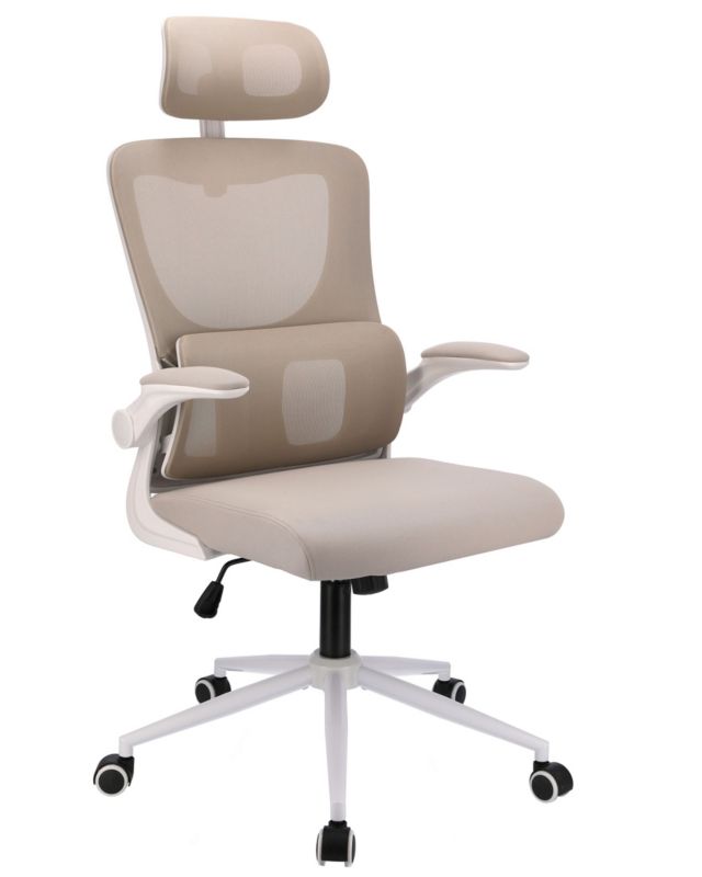 Fotel obrotowy JUMI ergonomiczny beżowy regulowana wysokość z zagłówkiem biurowy do biurka biura do pracy 1 szt.