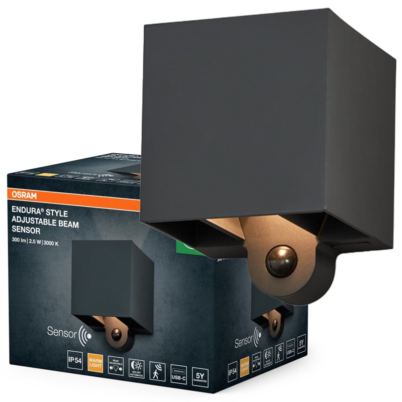 Kinkiet Ogrodowy Endura Osram Lampa LED z Czujnikiem Ruchu i Zmierzchu 2.5W 180lm 3000K Szary IP54 1 szt.