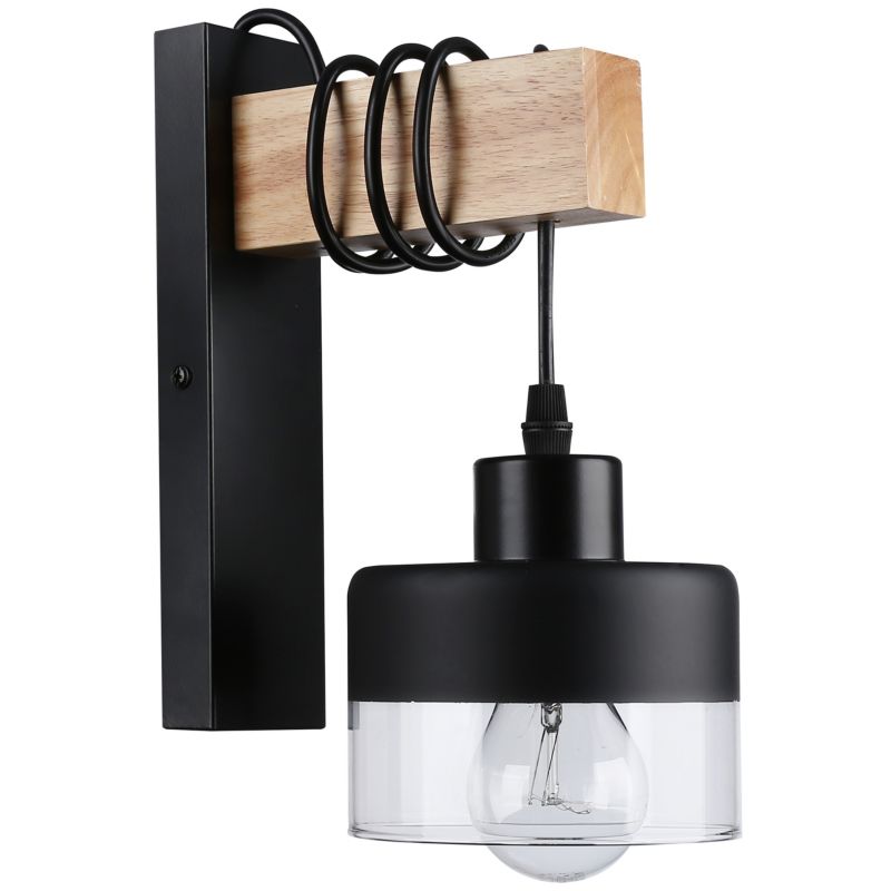 Kinkiet ścienny E27 LED MasterLED Stark 22cm IP20 czarny z drewnem lampa do sypialni 1 szt.