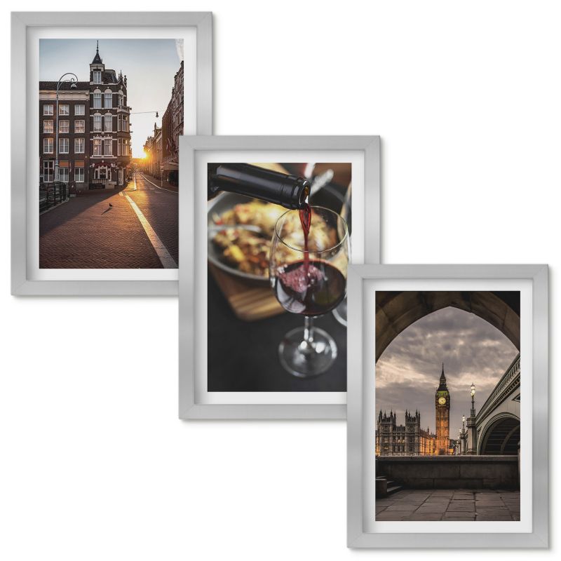 Tryptyk Obrazów w Ramie Wallfluent Obrazy miasto jedzenie Londyn Srebrna rama 20x30cm 3 szt.