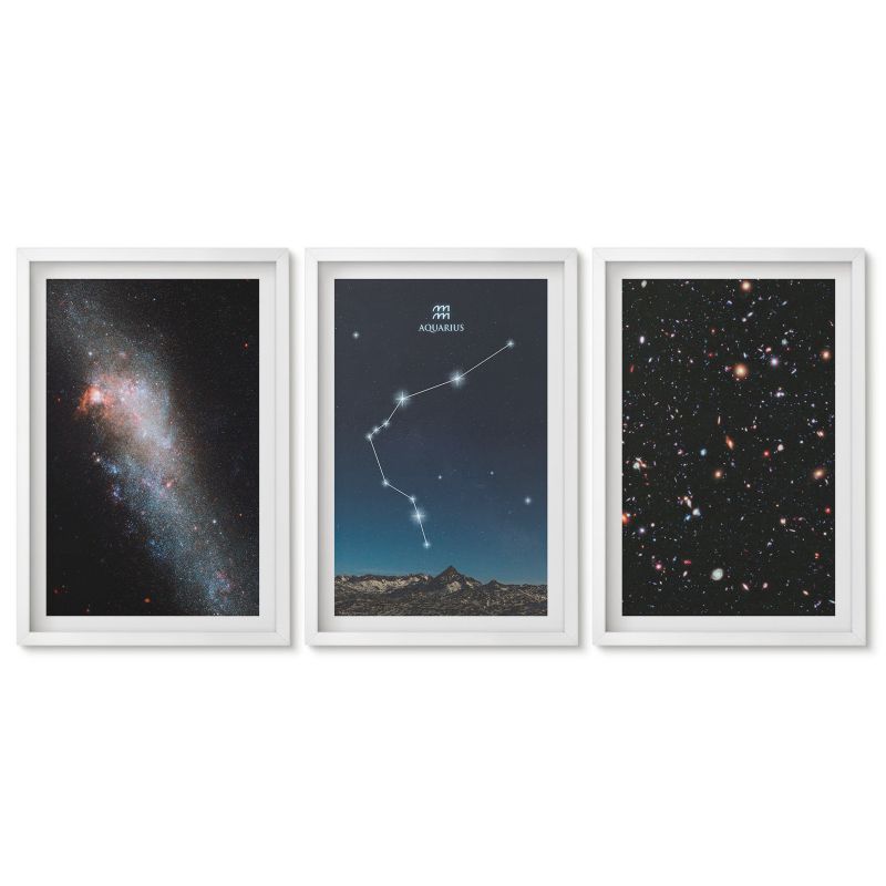 Zestaw 3 obrazów w białych ramach Tulup 40x60 cm Galaktyka kosmos Wodnik Stylowa galeria nad biurko 1 kpl