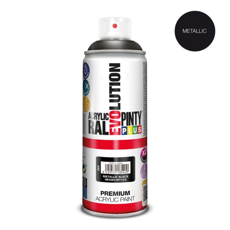 Farba metaliczna w sprayu PintyPlus Evolution Metallic 400ml czarny 1 szt