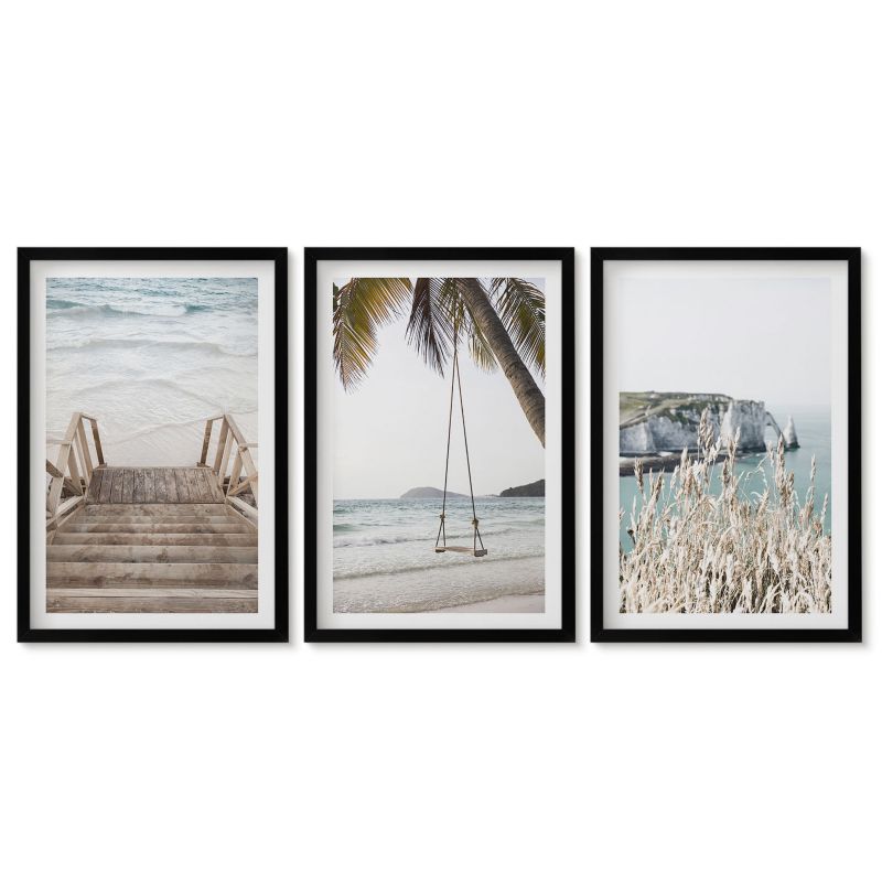 Komplet obrazów czarna rama Tulup 40x60 cm Plaża drewniane schody huśtawka Stylowa galeria nad biurko 1 kpl