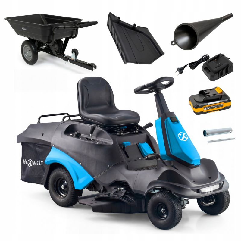Traktorek ogrodowy Hexwelt 224cc przyczepka kosiarka kosz 150l spalinowy 66cm zestaw 1 szt.
