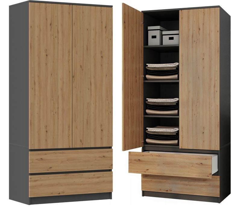 Szafa Topeshop Ss-90 Antracyt / Dąb Artisan Garderoba 50x90x180 cm 1 szt.
