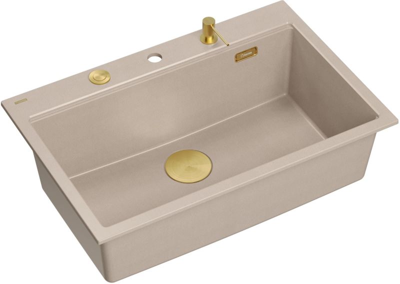 Zlew granitowy Quadron Marc PVD złoty beżowy 76x50, stylowa funkcjonalność - 1 szt.