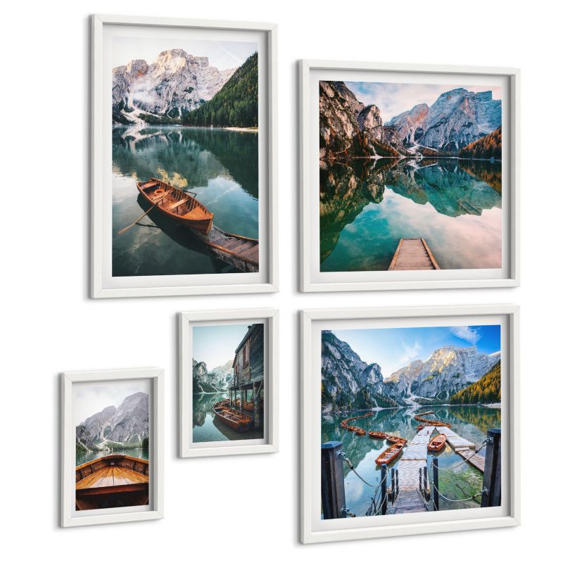 Zestaw 5 Obrazów ArtPrintCave (2x50x50+2x20x30+40x60cm) Biała rama Kuchnia delikatne kwiaty róż 1 kpl.