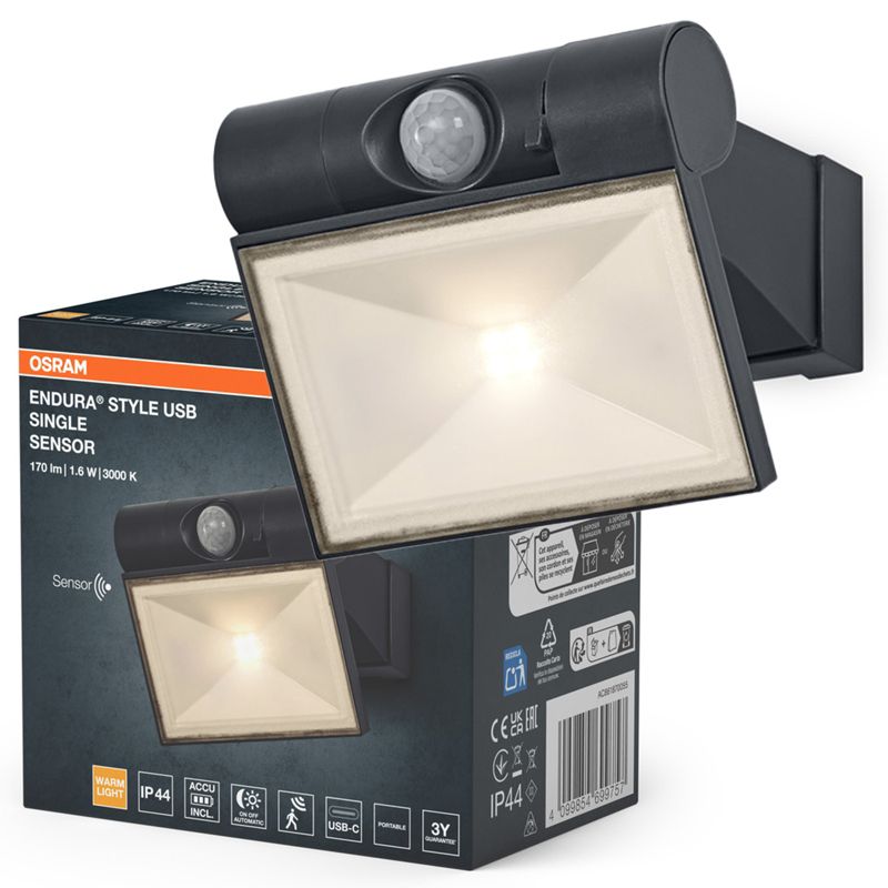 Kinkiet Ogrodowy Endura Osram Lampa Elewacyjna LED z Czujnikiem Ruchu i Zmierzchu 1.6W 120lm 3000K Szary IP44 1 szt.
