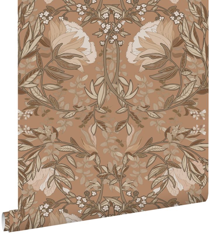 Tapeta ESTAhome vintage kwiaty w stylu secesyjnym brązowymIdelikatnego różu 50 x 900 cm - 1 rol.