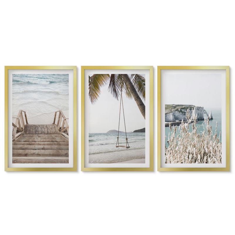 Komplet obrazów złota rama Tulup 40x60 cm Plaża drewniane schody huśtawka Stylowa galeria nad biurko 1 kpl