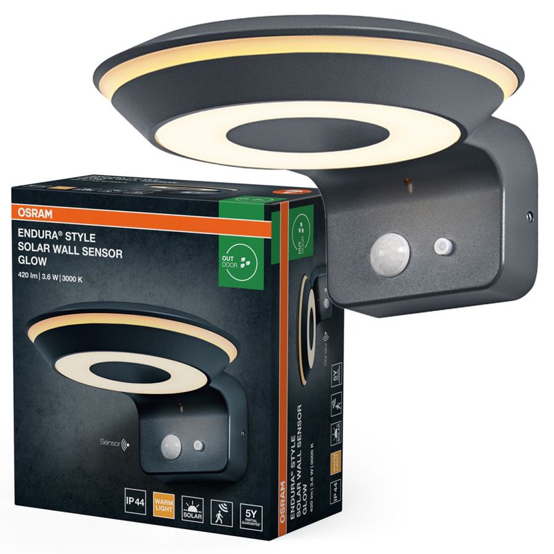 Kinkiet Solarny Endura Osram Lampa LED z Czujnikiem Ruchu i Zmierzchu 3.6W 180lm 3000K Szary IP44 1 szt.