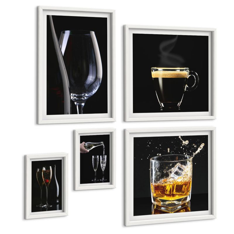 Zestaw Obrazów 5 Częściowy ArtPrintCave (2x50x50+2x20x30+40x60cm) Biała rama Dmuchawce limonki kuchnia napisy 1 kpl.
