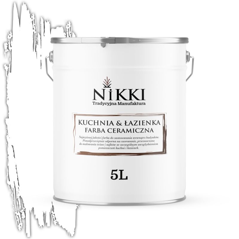 Farba Ceramiczna do Kuchni i Łazienki Zmywalna NIKKI Śnieżny biały Głęboki Mat 5L
