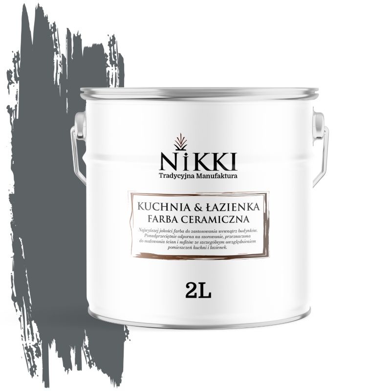 Farba Ceramiczna do Kuchni i Łazienki Zmywalna NIKKI Antracyt H0912 Głęboki Mat 2L