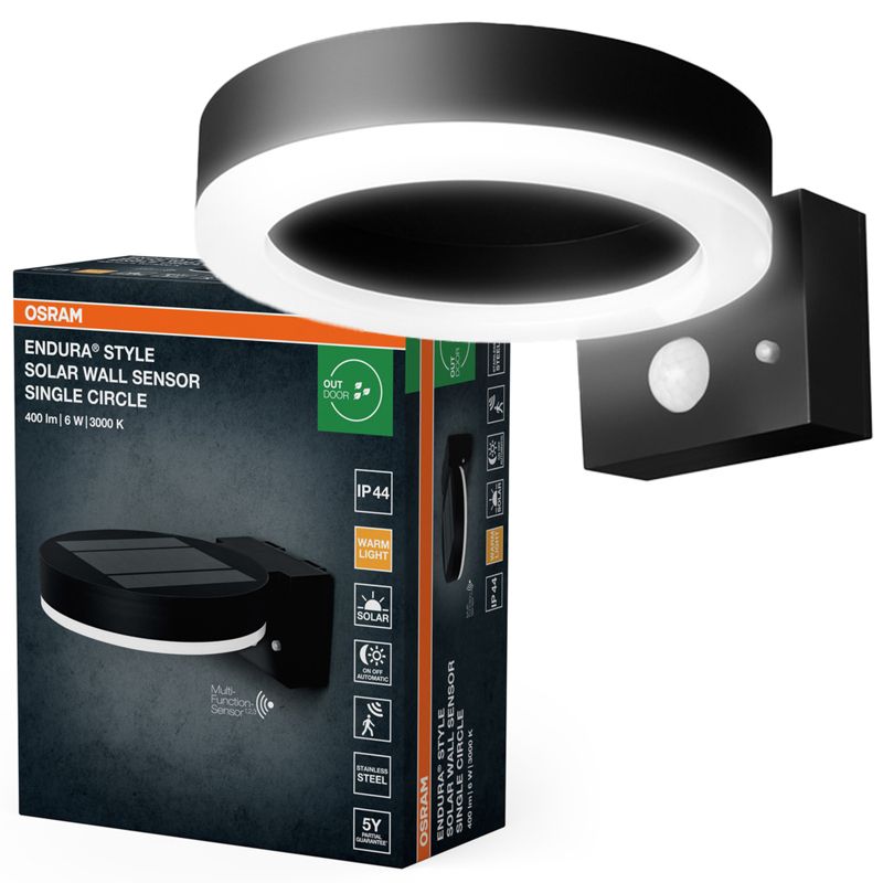 Kinkiet Ogrodowy Endura Osram Lampa z Czujnikiem Ruchu i Zmierzchu 6W 400lm 3000K Ściemnialna Czarny IP44 1 szt.