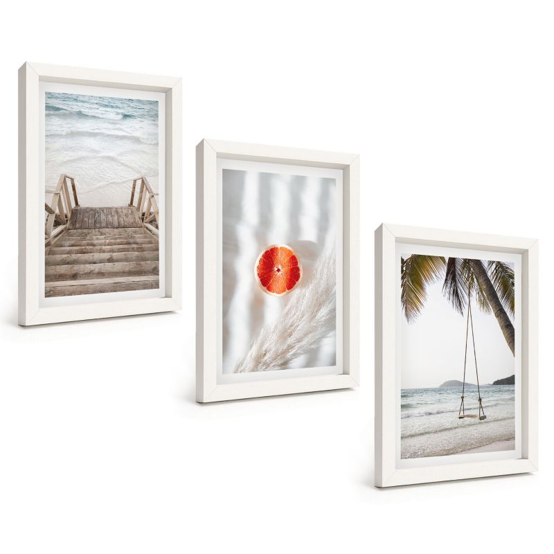 Trzyczęściowy Zestaw Obrazów ArtPrintCave 20x30 cm Biała rama Plaża drewniane schody wakacje 1 kpl.