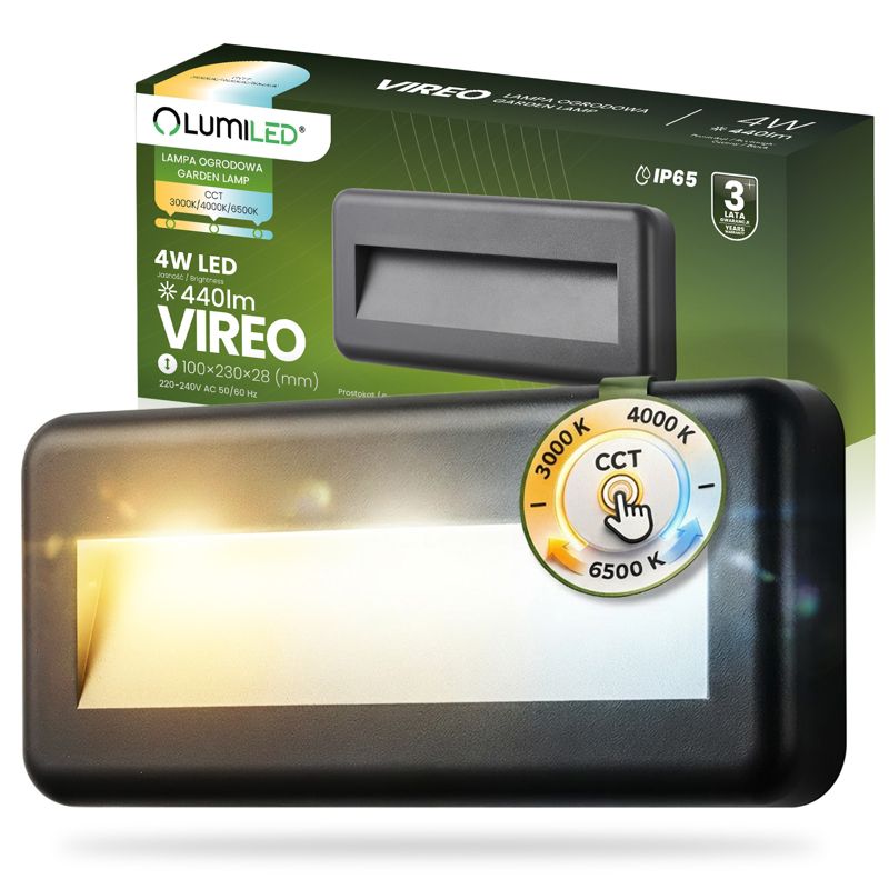 Lampa Ogrodowa Lumiled Zewnętrzna Schodowa Kinkiet Elewacyjny CCT LED 4W IP65 1 szt.