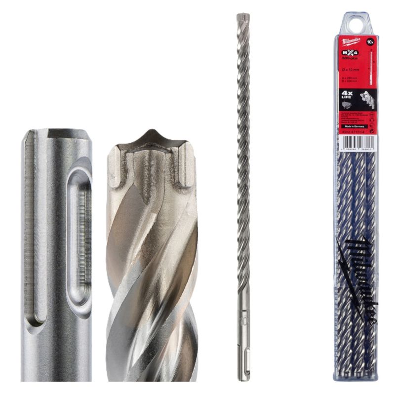 Wiertła do betonu Milwaukee MX4 SDS PLUS średnica 10 mm dł 265 mm 10szt