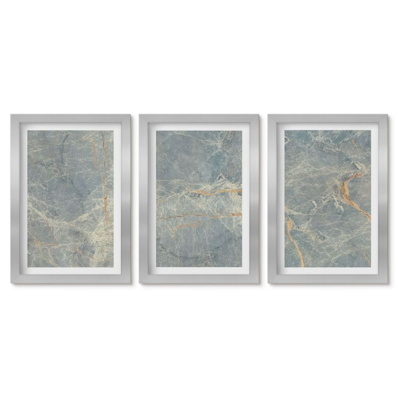 Zestaw 3 obrazów w srebrnej ramie Tulup 20x30 cm Zielony marmur ozdobny kamień Obrazy w srebrnej ramie 1 kpl