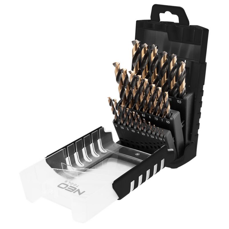 Wiertła do metalu NEO TOOLS HSS-CNC, Pro-Tec, 1.0 - 13.0 mm, zestaw 25 szt. 1 kpl