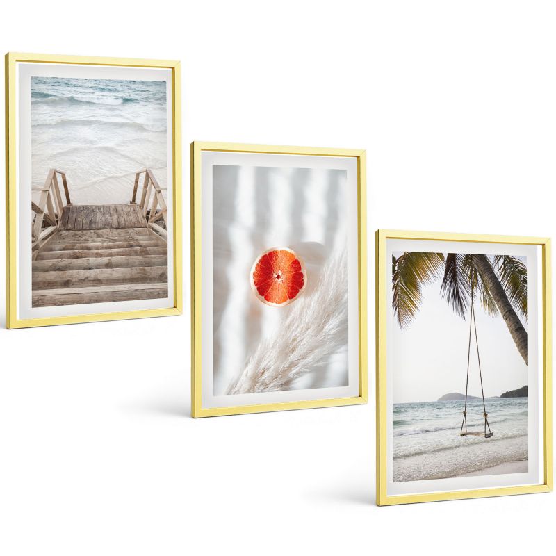 Trzyczęściowy Zestaw Obrazów ArtPrintCave 40x60 cm Złota rama Plaża drewniane schody wakacje 1 kpl.